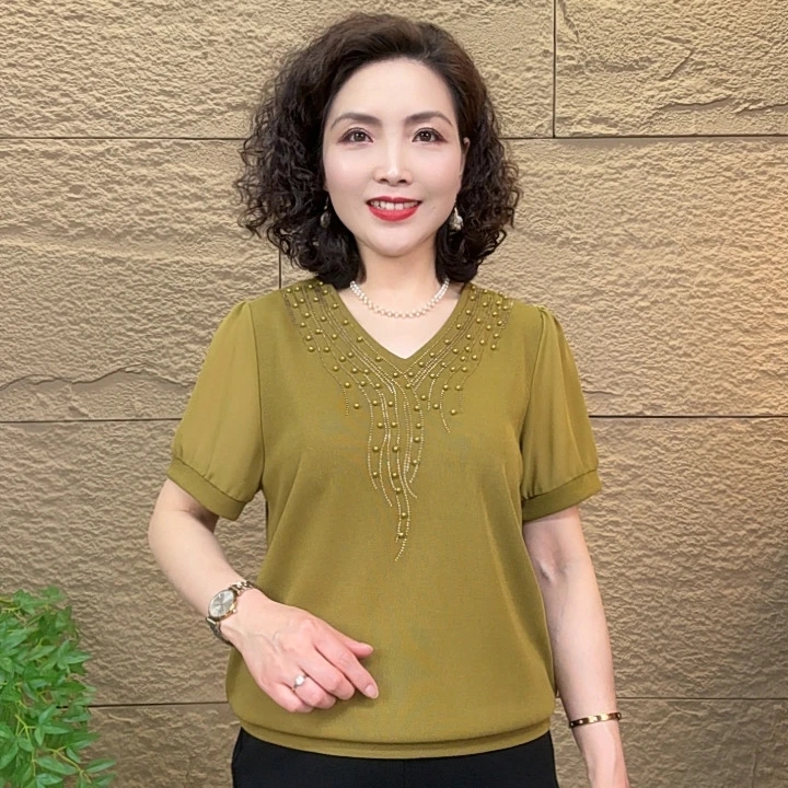 V領釘珠短袖